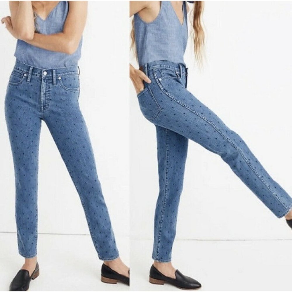 Women's Madewell Medium Wash Polka Dot Slim Straig